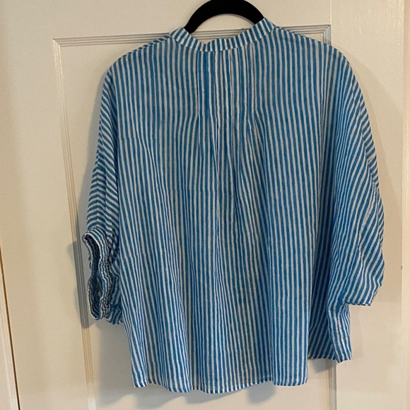 Emerson Fry MANDARIN COLLAR TOP - SUNDAY STRIPE BLUESY ORGANIC - onesize - Picture 8 of 8